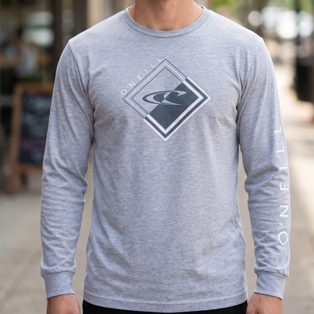 O'Neill Mens Long Sleeve Graphic T-Shirt Heather Gray Surf Logo Tee